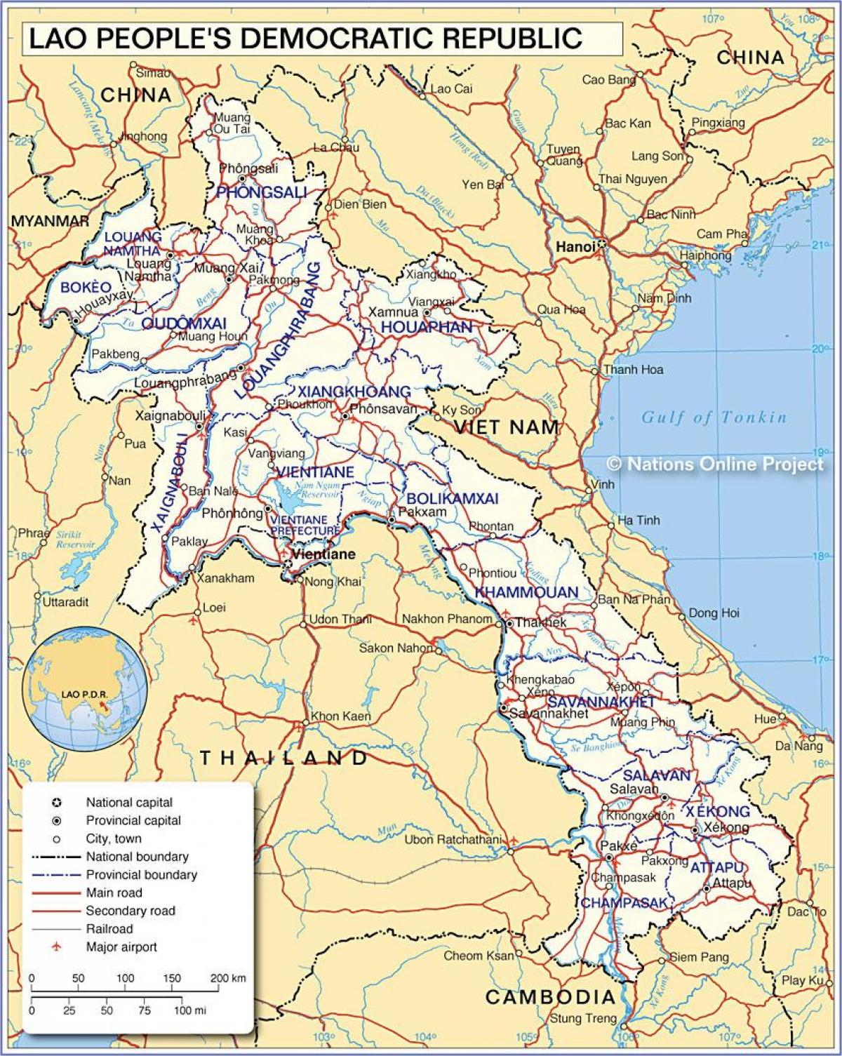 Mapa ng mga laos at mga nakapaligid na mga bansa